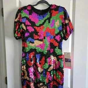 Erica Michelle Ltd Sequin Dress Colorful Party Cocktail Short Sleeve